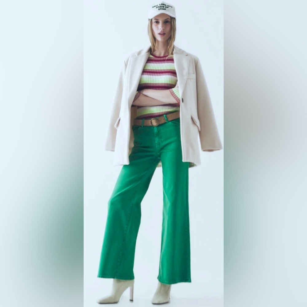 Lee’s Iris High Rise Wide Leg long Green Denim jeans size 24 medium new‎